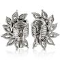 Estate Diamond Emerald Platinum Half Halo Clip-On Flower Earrings
