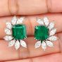 Estate Diamond Emerald Platinum Half Halo Clip-On Flower Earrings