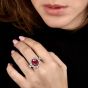 Burmese Antique Cushion Ruby 9.05 carat Diamonds 18K Gold Halo Engagement Ring|Dover Jewelry|