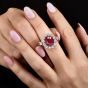 Burmese Antique Cushion Ruby 9.05 carat Diamonds 18K Gold Halo Engagement Ring|Dover Jewelry|