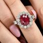 Burmese Antique Cushion Ruby 9.05 carat Diamonds 18K Gold Halo Engagement Ring|Dover Jewelry|