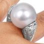 Estate Tahitian Pearl 1.25 Carat Diamond 14K Gold Statement Ring|Dover Jewelry|