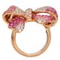 Ombre Pink Sapphire 4.75carats Diamond 18K Rose Gold Bow Cocktail Ring |Dover Jewelry|