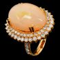 Large Opal 34.70carts Diamond 14K Gold Cabochon Halo Cocktail Ring|Dover Jewelry|