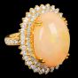 Large Opal 34.70carts Diamond 14K Gold Cabochon Halo Cocktail Ring|Dover Jewelry|