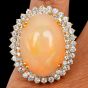 Large Opal 34.70carts Diamond 14K Gold Cabochon Halo Cocktail Ring|Dover Jewelry|