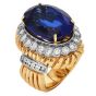 Estate Tanzanite 23.30 carats Diamond 14K Gold Grooved Cocktail Ring |Dover Jewelry |