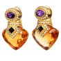 Estate Citrine Multi Gem Heart 18K Gold Statement Drop Earrings|Dover Jewelry|