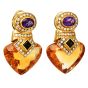Estate Citrine Multi Gem Heart 18K Gold Statement Drop Earrings|Dover Jewelry|