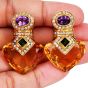 Estate Citrine Multi Gem Heart 18K Gold Statement Drop Earrings|Dover Jewelry|