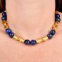 Jean Mahie Lapis Lazuli 22K Yellow Gold Unique Link Necklace