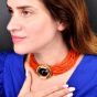 1970s Multi Strand Red Natural Coral Necklace with Jumbo Amethyst Clasp