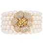 Diamond Flower 5Rows Pearl 18K Yellow Gold Cuff Bracelet |Dover Jewelry|