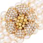 Diamond Flower 5Rows Pearl 18K Yellow Gold Cuff Bracelet |Dover Jewelry|