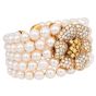 Diamond Flower 5Rows Pearl 18K Yellow Gold Cuff Bracelet |Dover Jewelry|