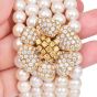 Diamond Flower 5Rows Pearl 18K Yellow Gold Cuff Bracelet |Dover Jewelry|