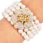 Diamond Flower 5Rows Pearl 18K Yellow Gold Cuff Bracelet |Dover Jewelry|
