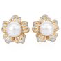 1980s  10mm Pearl & Pave Diamond 18K Gold Clip-Back Earrings|Dover jewelry|