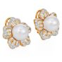 1980s  10mm Pearl & Pave Diamond 18K Gold Clip-Back Earrings|Dover jewelry|