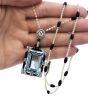 Antique Deco Aquamarine Diamond Onyx Pearl Gold Pendant Necklace