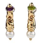 Italian Pearl Peridot Amethyst 18K Yellow Gold Retro Dangle Link Earrings