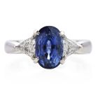 GIA Oval Sapphire Diamond Platinum Three Stone Ring