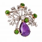Vintage Retro 28.08cts Multi-Gem Diamond Floral Pin Brooch