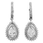 Estate Pear Cut Diamond 14K White Gold Hoop Dangle Drop Earrings
