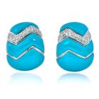 Estate Diamond Turquoise 18K White Gold Braided Large Clip On Earrings