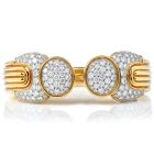 Vintage Pave Diamond 18K Yellow Gold Platinum Cluster Bypass Cuff Bracelet
