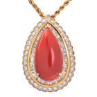 GIA Coral Diamond 18K Gold Pear Halo Pendant-Dover Jewelry