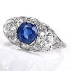 Vintage Kashmir Sapphire Diamond Platinum Three Stone Engagement Ring|DoverJewelry|