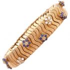Vintage Retro 18K  Snake Diamond Sapphire Floral Decor  Yellow Gold Bracelet