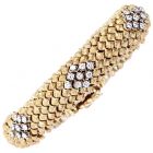 Vintage Hammered Nugget 18K Yellow Gold Diamond Flexible Bracelet