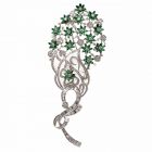 Large Peacock Emerald Diamond 18K Gold Floral Spray Brooch 17.85 carats