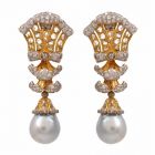 Buccellati Vintage Diamond Pearl 18K Gold Drop Earrings-Dover Jewelry