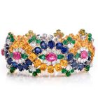 Sapphire 71.75 cts Diamond 18K Gold  Platinum Floral Cluster Statement Bracelet|Dover Jewelry|