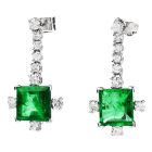 Deco Vintage Diamond High Quality Emerald Platinum Dangle Earrings 