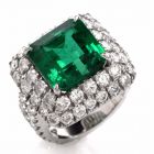 Exceptional 13.67ct Emerald Diamond Platinum Estate Cocktail Ring l Dover Jewelry