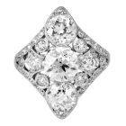 Art Deco Old European Cut 3.35 Carat Diamond Platinum Navette Ring