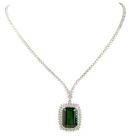 Estate Diamond 15.68 Carat Green Tourmaline 18K Necklace