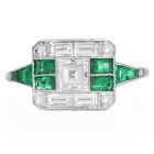 Deco Inspired Carré Cut Diamond 2.10cts Emerald Platinum Ring