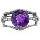 Antique Cushion Amethyst Diamond Platinum Brooch Pin