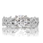GIA Hidalgo Round Diamond 18K Gold Feather Band Engagement Ring