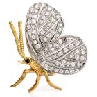 Vintage Butterfly Diamond Platinum !8k Gold Pin