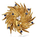 Tiffany & Co Vintage Diamond Sapphire Floral Motif 18k Gold Pin Brooch