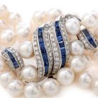 Deco Diamond 5.20ct Sapphire Platinum 14K Gold Pearl Necklace