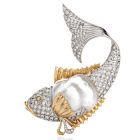 Vintage  Diamond Pearl 18K Two Toned Fish Brooch Pin