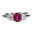 Certified GIA Burma Ruby Diamond Platinum Three Stone Engagement Ring