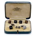 Vintage Diamond Onyx Brown Quartz Tuxedo Cufflink Button Set